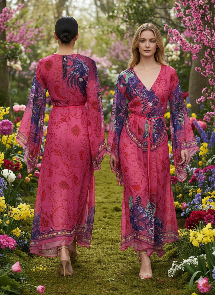 Marcella Acosta Transparent Pink Flower Long Dress