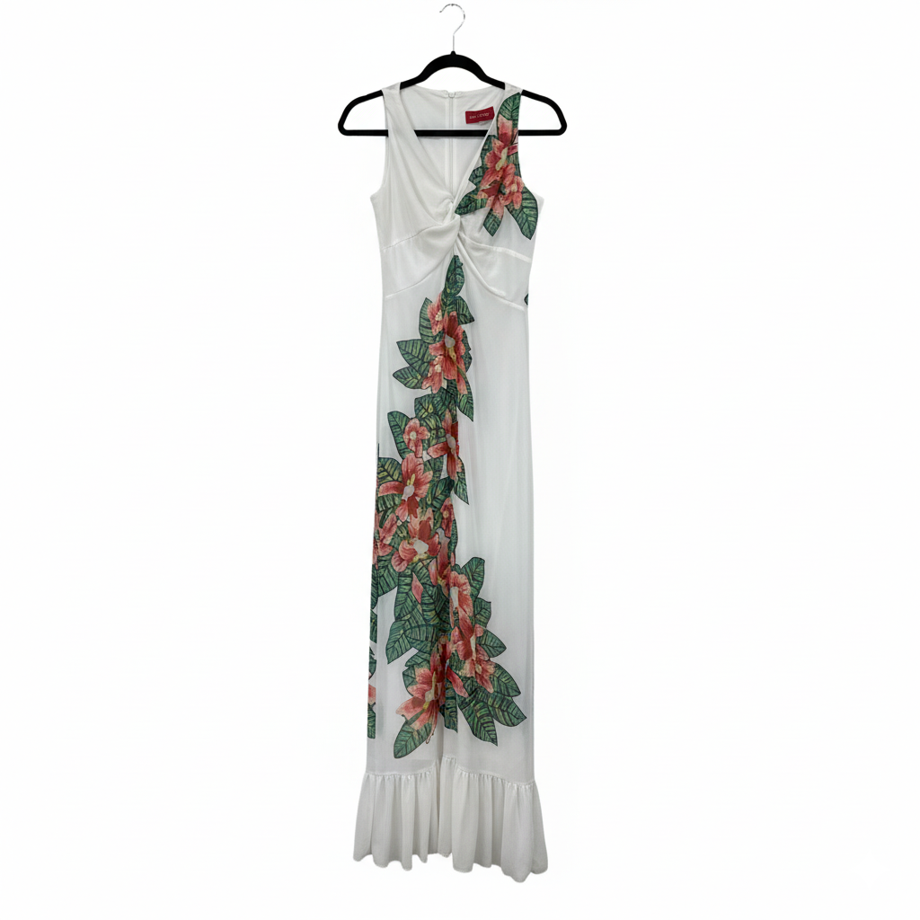 GENESE Sample Long White and Flowers Dress