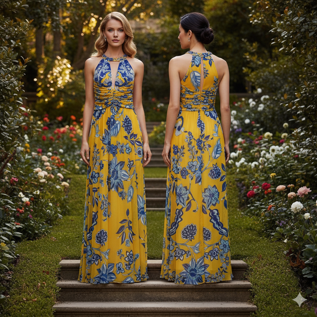 Marcella Acosta Yellow and Blue Long Dress
