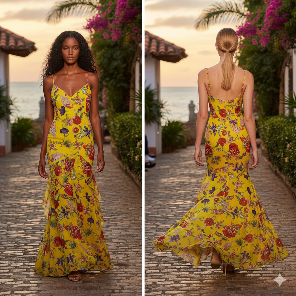 Gai Mattiolo Yellow Silk Chiffon Long Dress