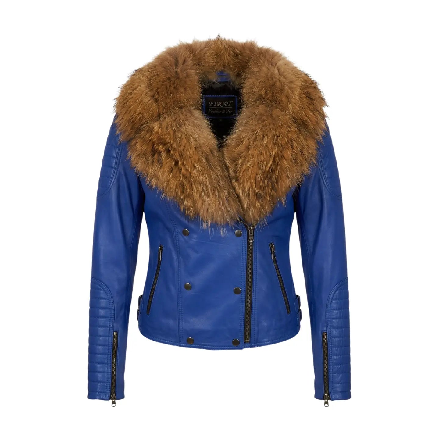 Blue Leather and Fox Jacket Marcella Acosta Couture Collection