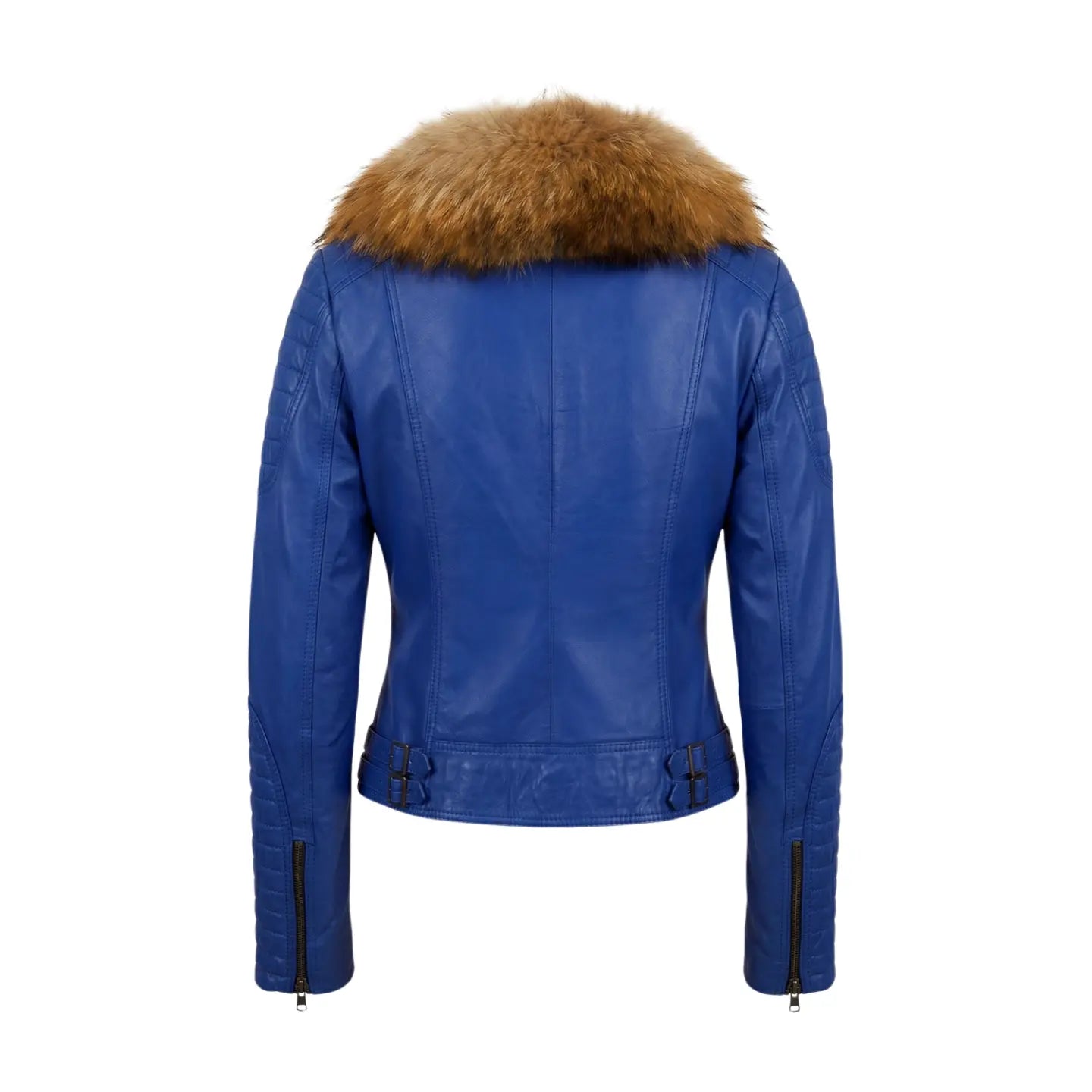Blue Leather and Fox Jacket Marcella Acosta Couture Collection