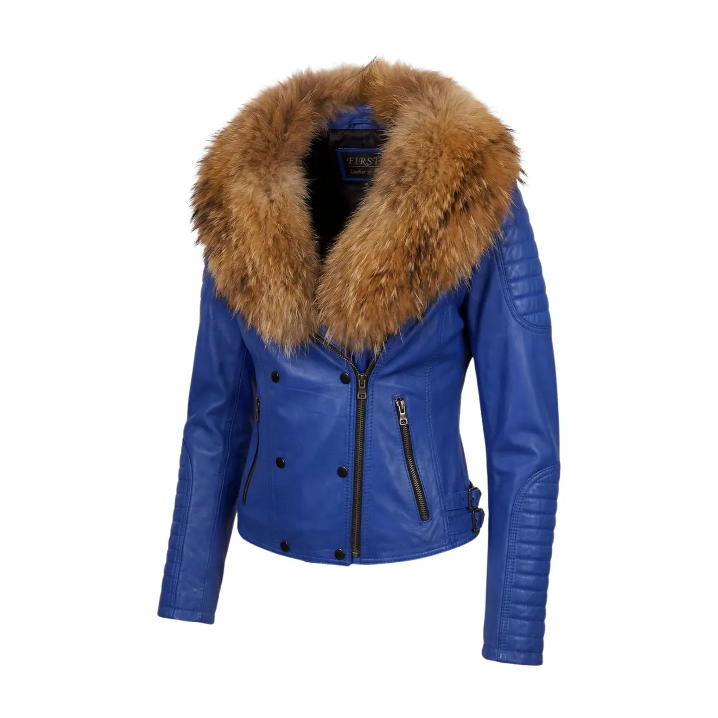 Blue Leather and Fox Jacket Marcella Acosta Couture Collection
