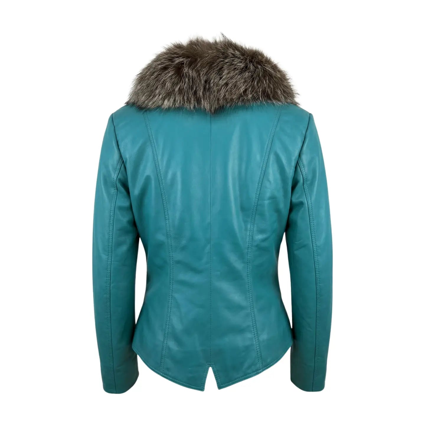 Turquoise Leather and Fox Jacket Marcella Acosta Couture Collection