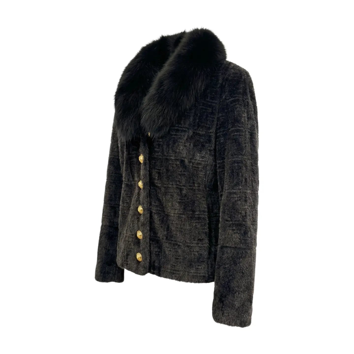 Alcantara and Fox Fur Jacket with Gold Buttons Marcella Acosta Couture Collection