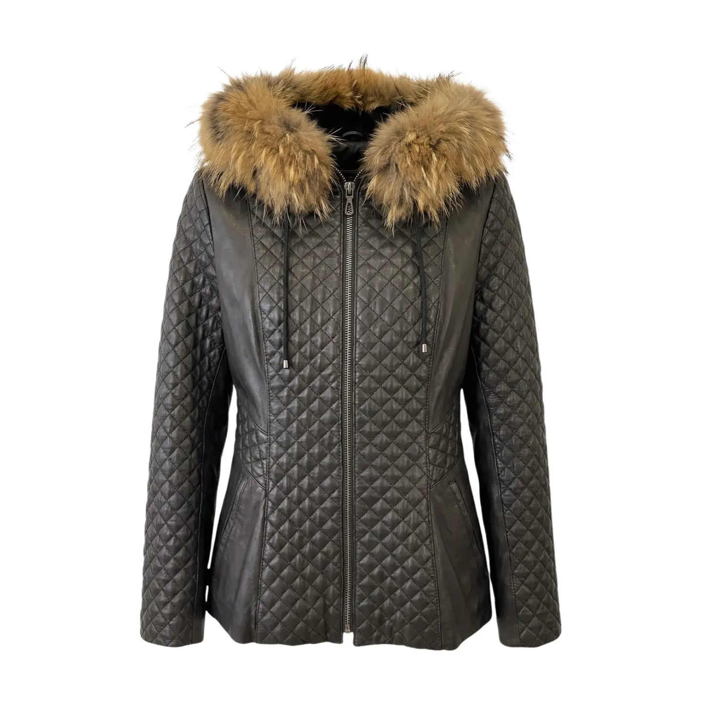 Black Zipper Leather and Fox Jacket Marcella Acosta Couture Collection