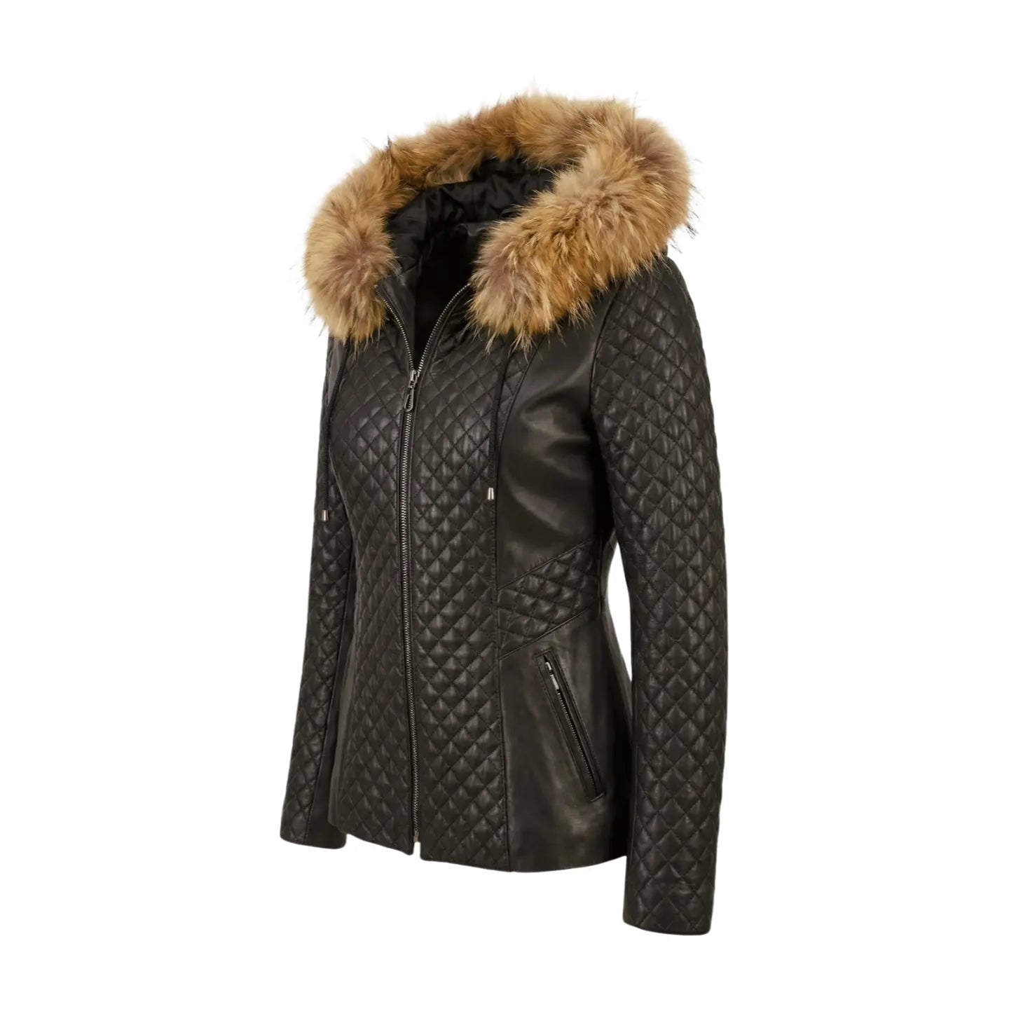 Black Zipper Leather and Fox Jacket Marcella Acosta Couture Collection