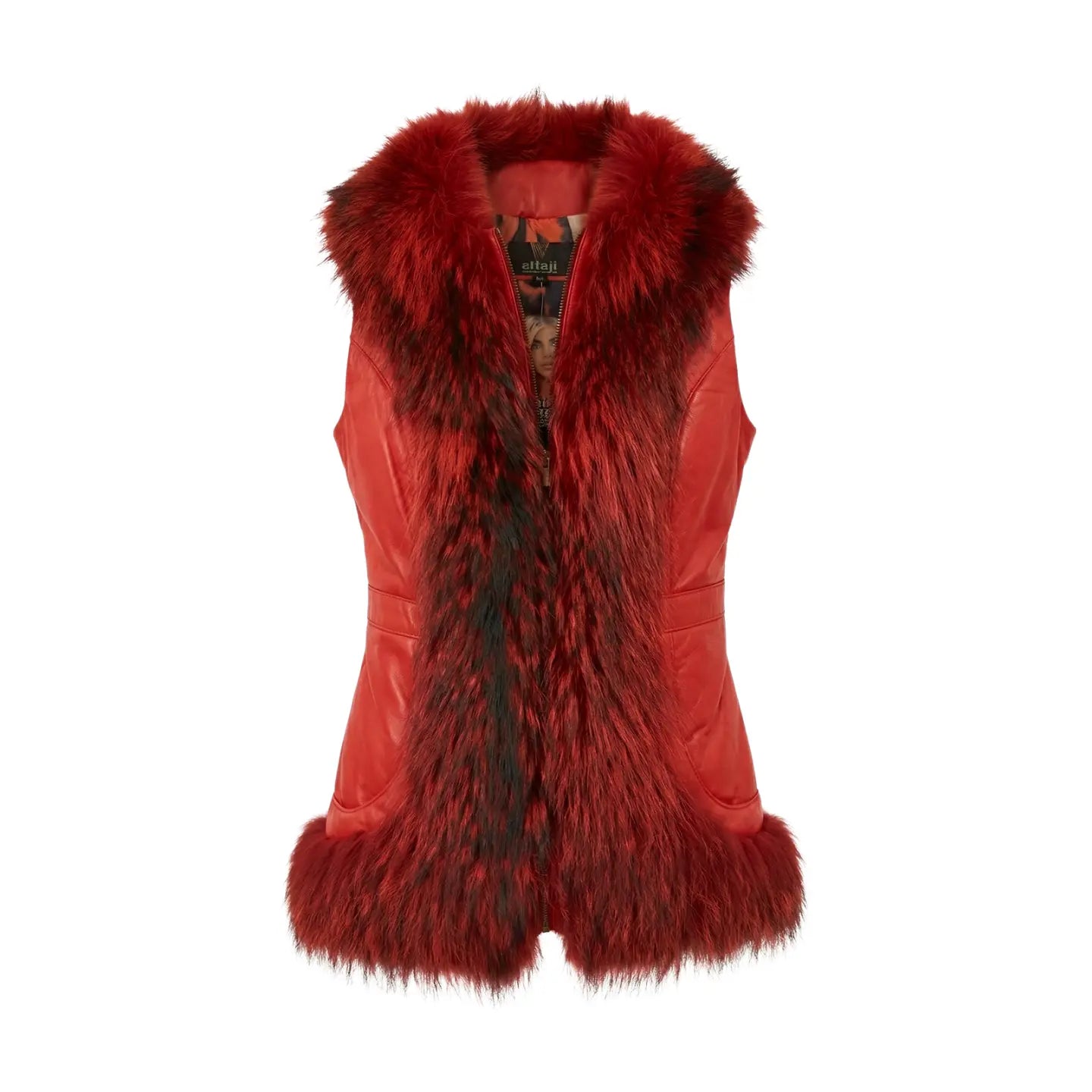 Red Fox and Leather Vest Marcella Acosta Couture Collection