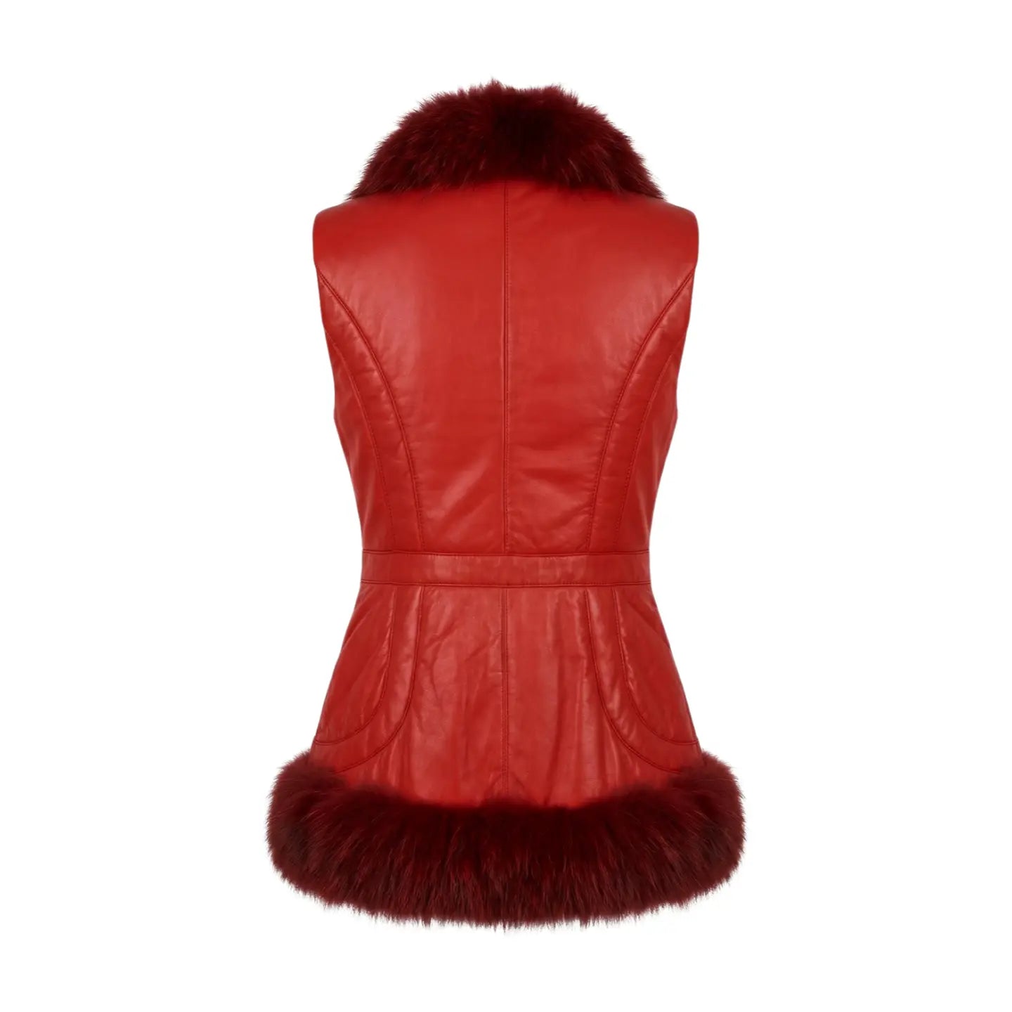 Red Fox and Leather Vest Marcella Acosta Couture Collection