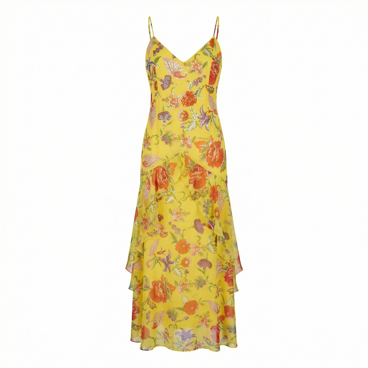 Yellow Flower Silk Long Dress