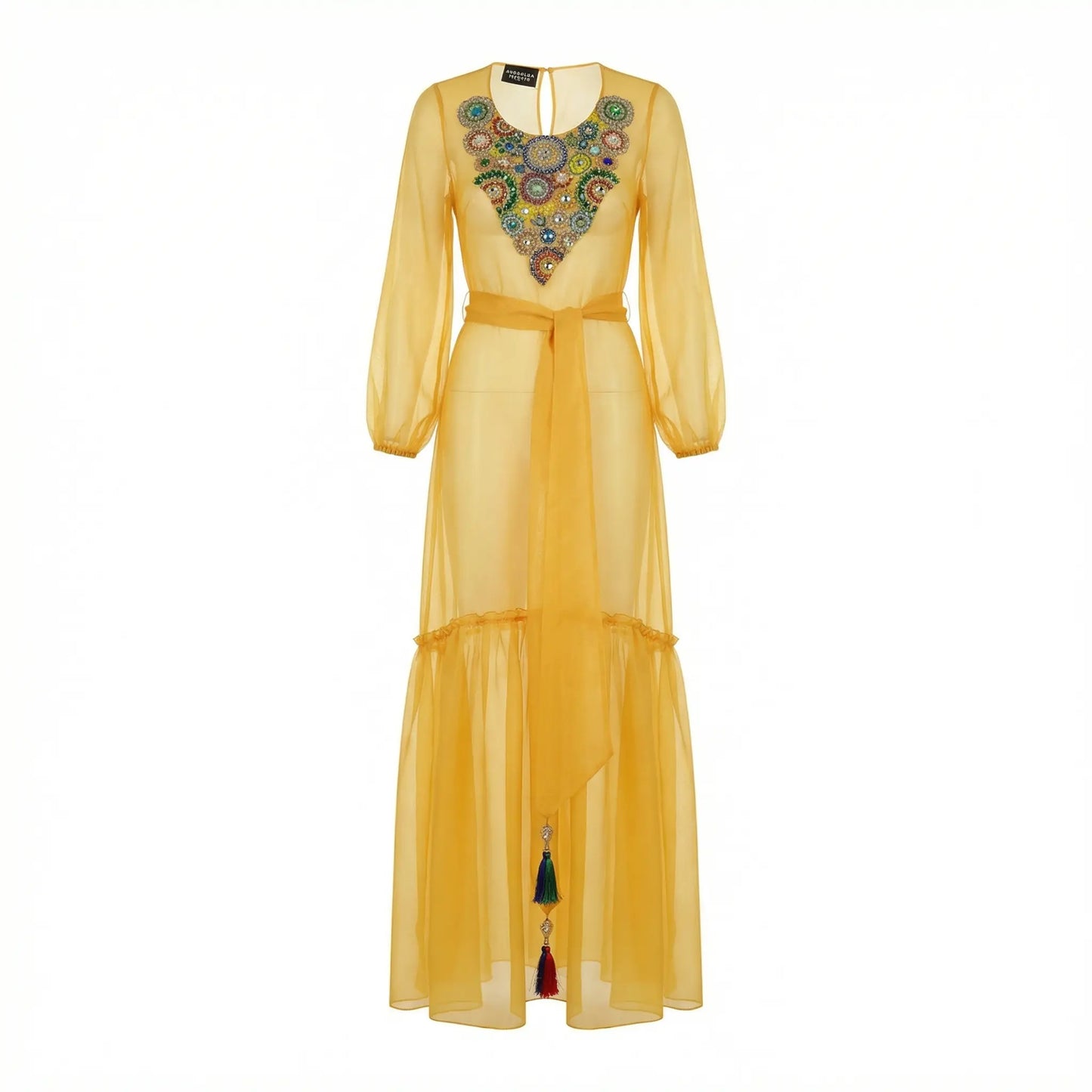Taffeta Yellow Long Dress Swarovski Marcella Acosta Couture Collection