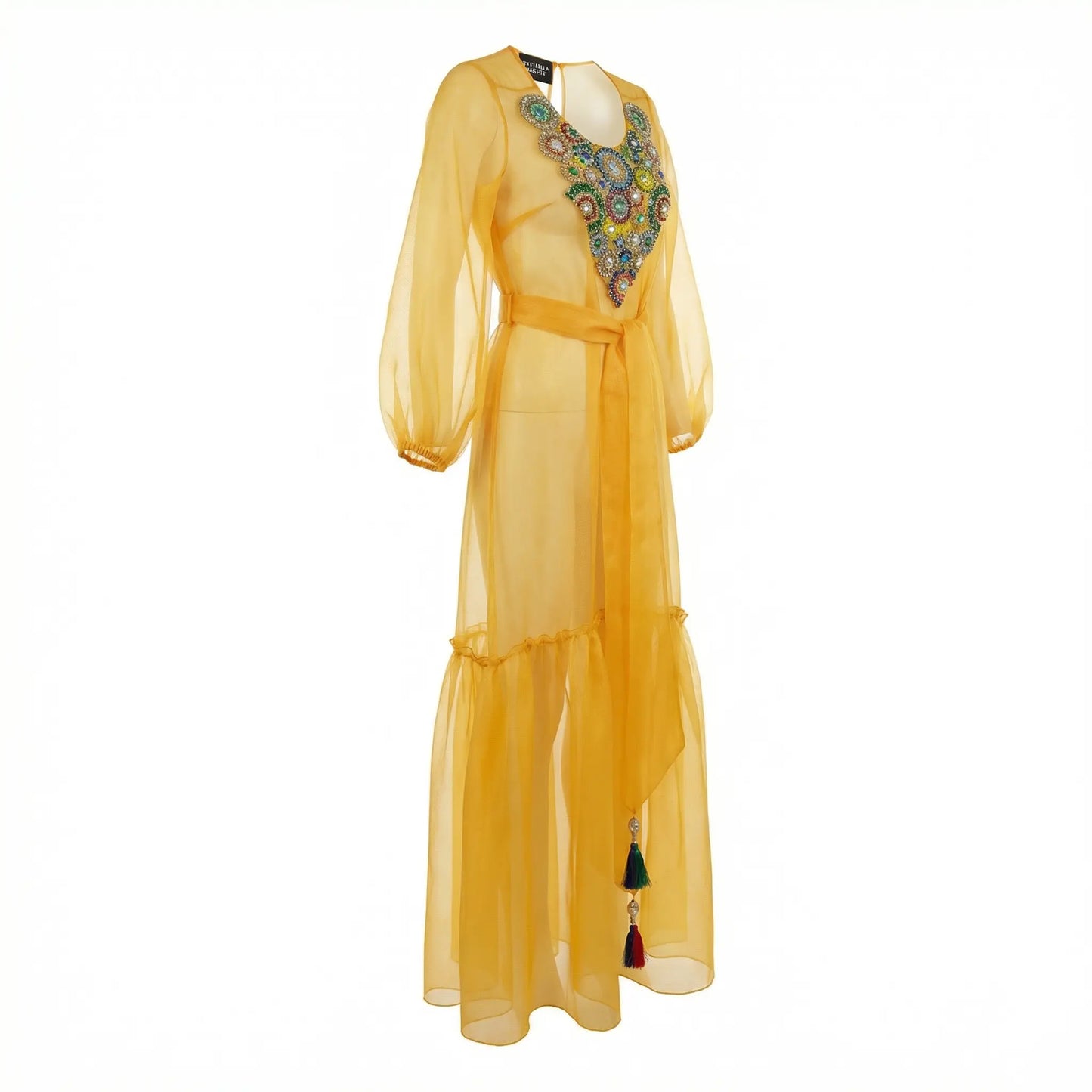 Taffeta Yellow Long Dress Swarovski Marcella Acosta Couture Collection
