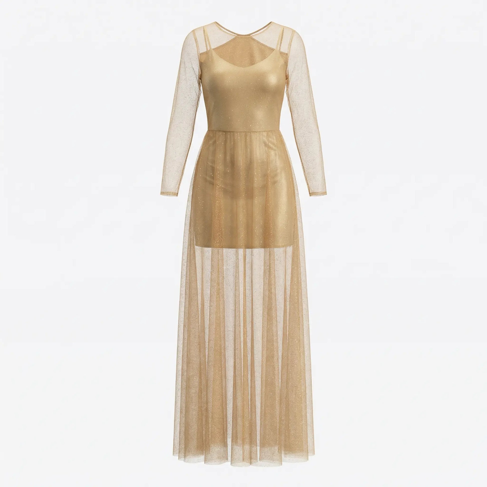 Gold Gown, Chiffon and Seda Shorts Marcella Acosta Couture Collection
