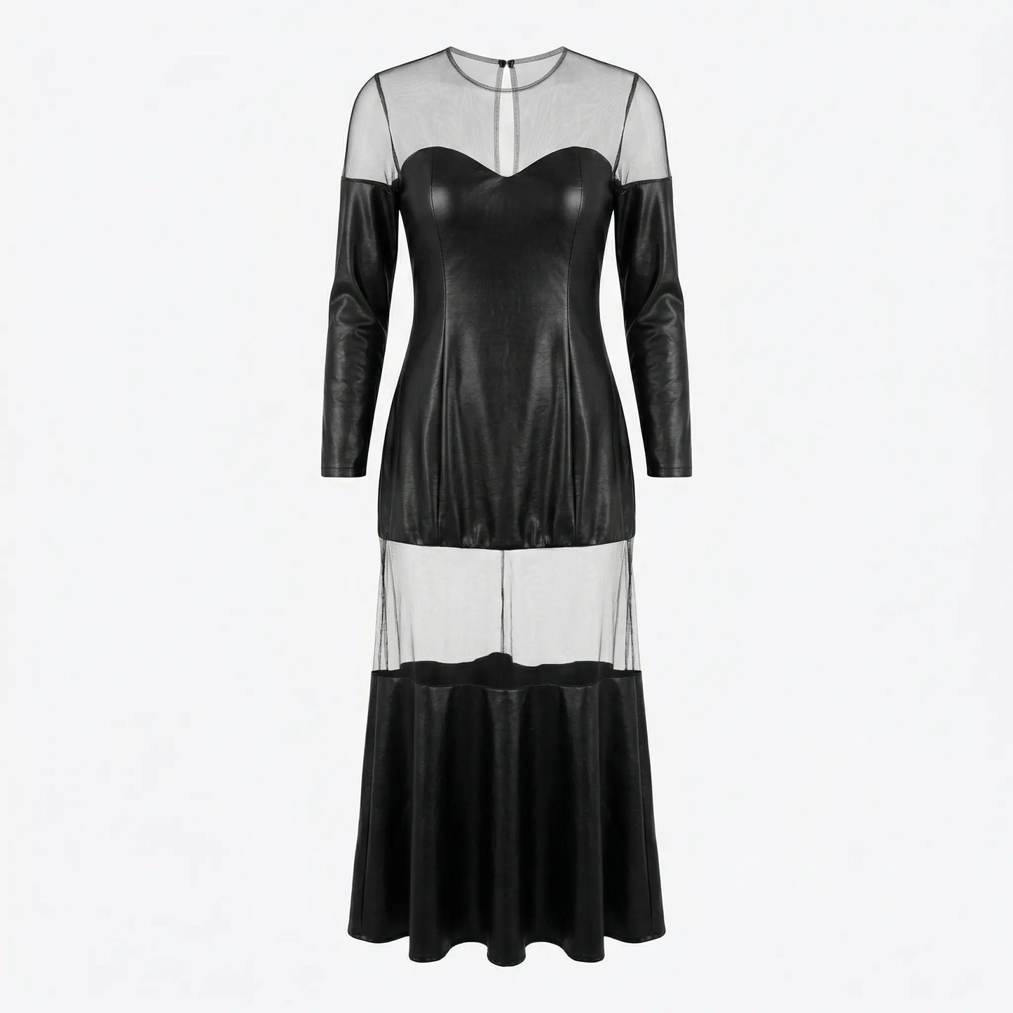 Black Mesh Leather Long Dress Marcella Acosta Couture Collection