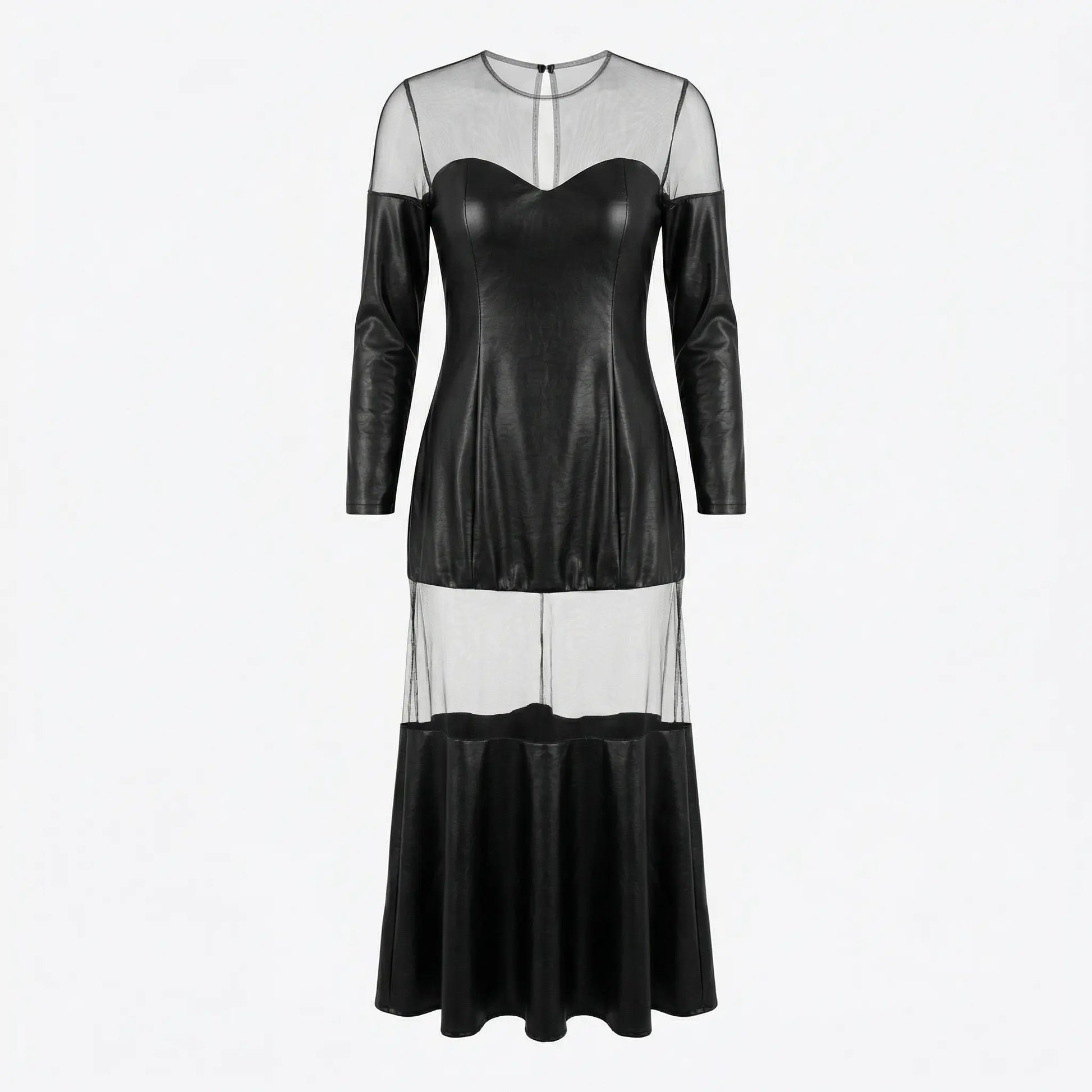 Black Mesh Leather Long Dress Marcella Acosta Couture Collection