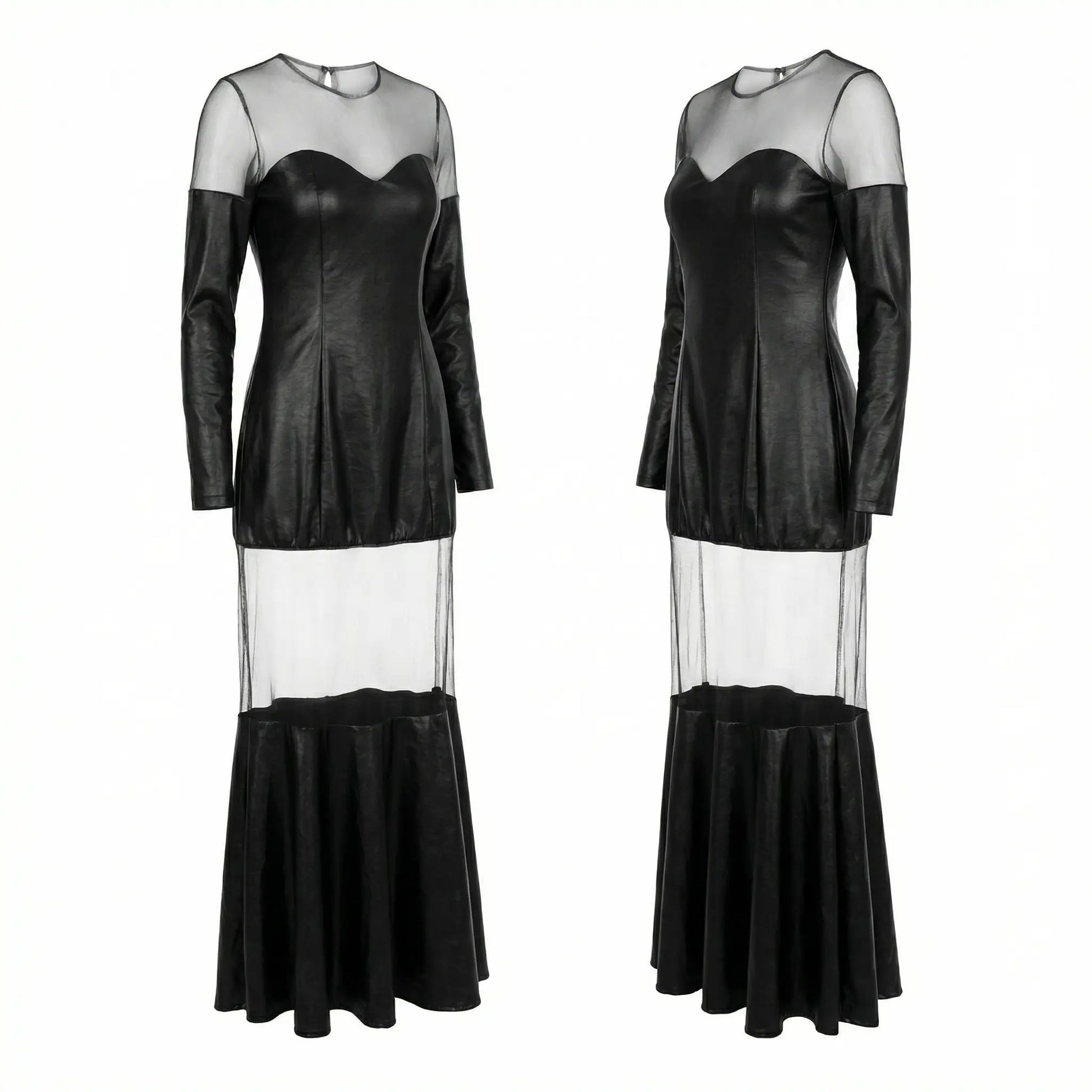 Black Mesh Leather Long Dress Marcella Acosta Couture Collection