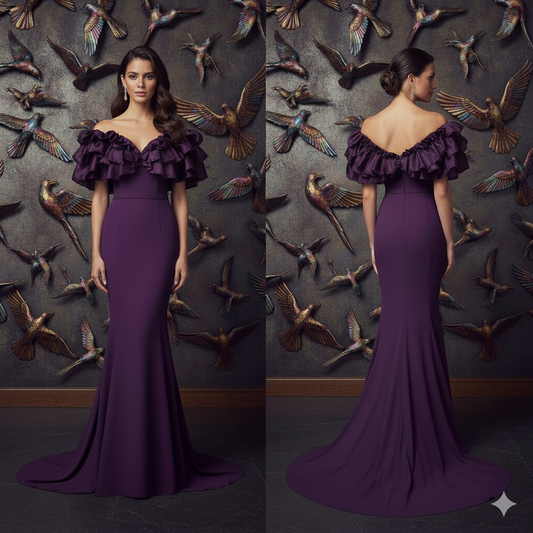 Genese Purple Stretch Long Gown with Crystals
