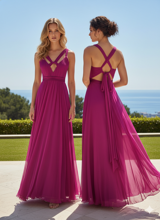 Marcella Acosta Fuchsia Silk Chiffon Long Gown