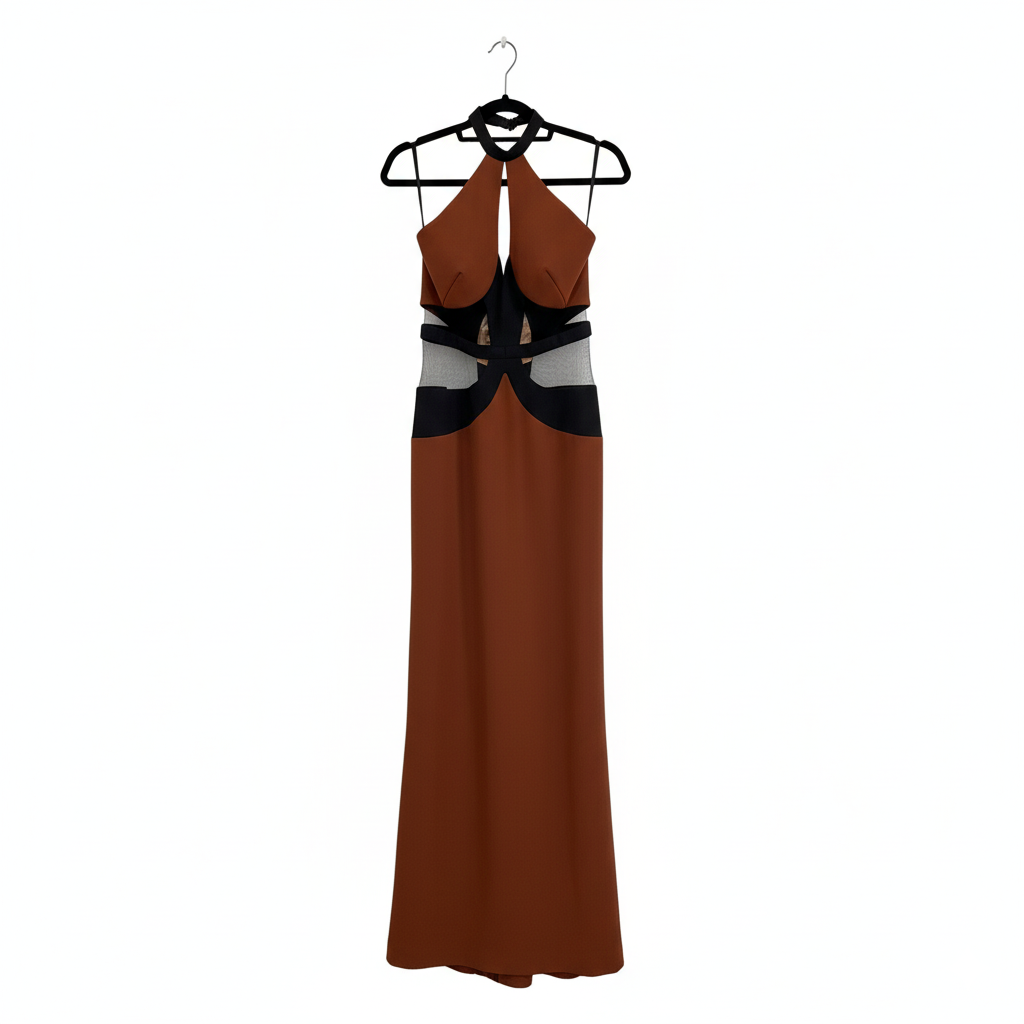 Mangeno Long Gown Brick Color with Black