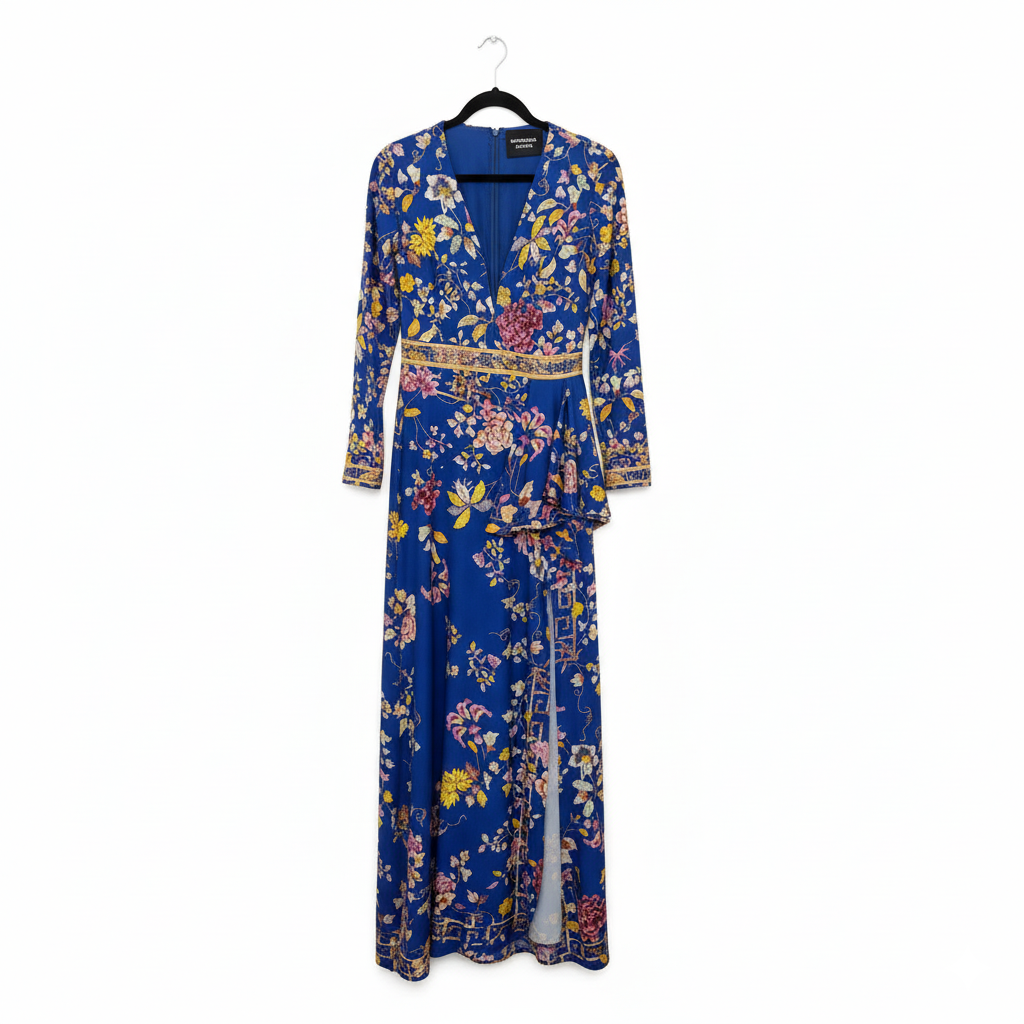 Gai Mattiolo Long Stretch Flower Dress with Crystals.