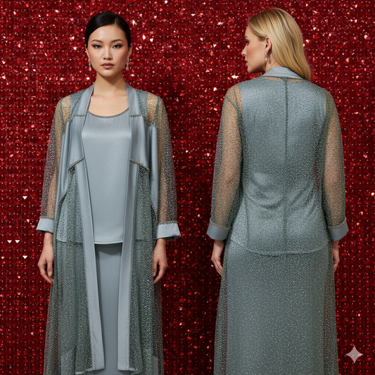 GNBY Blue Kimono in Silk Full of Diamonds with Top