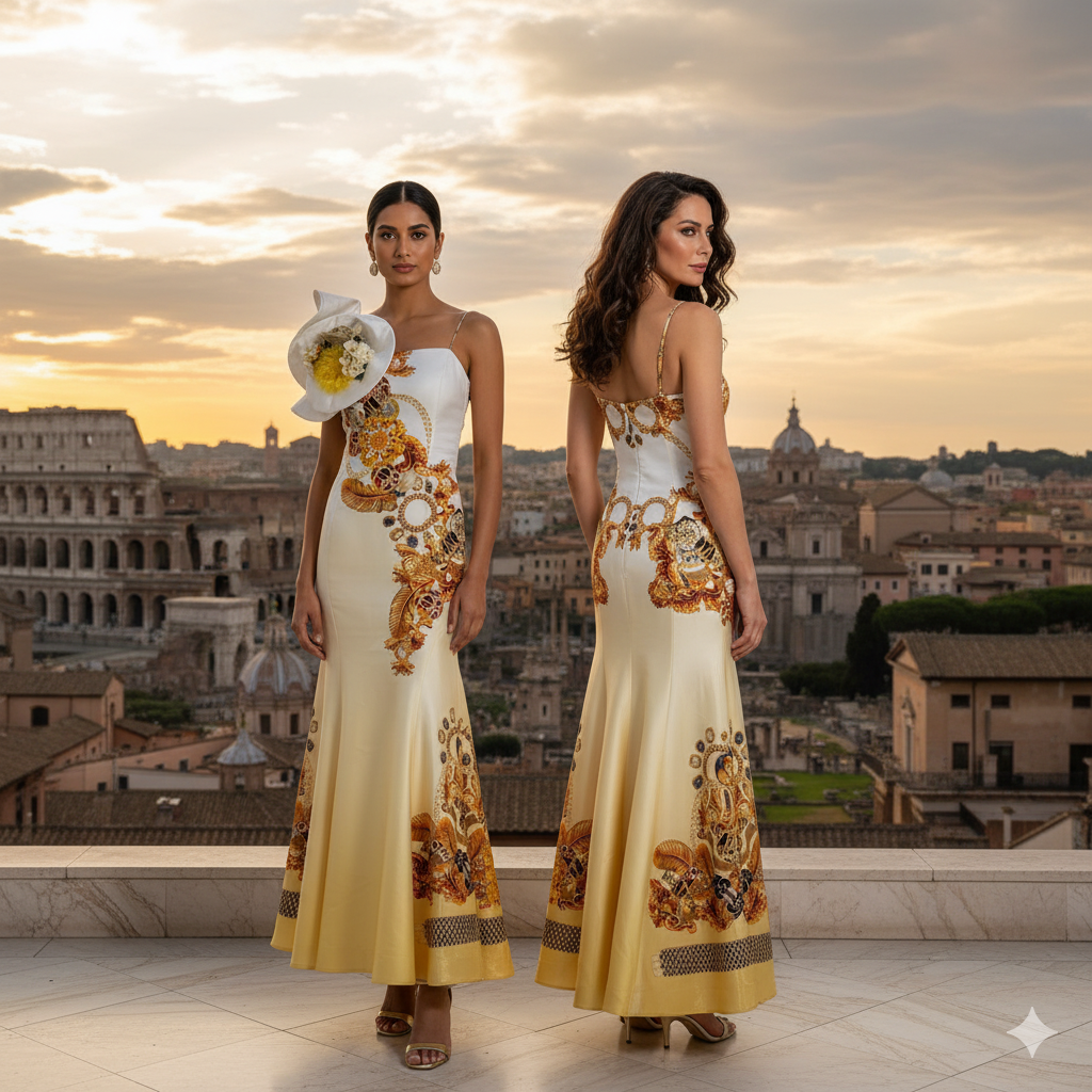 GENESE Long Taffeta Versace Style Haute Couture Long Gown.