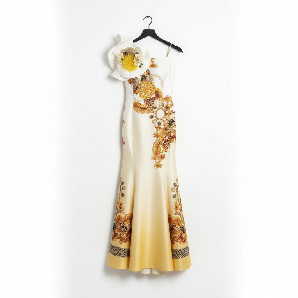 GENESE Long Taffeta Versace Style Haute Couture Long Gown.