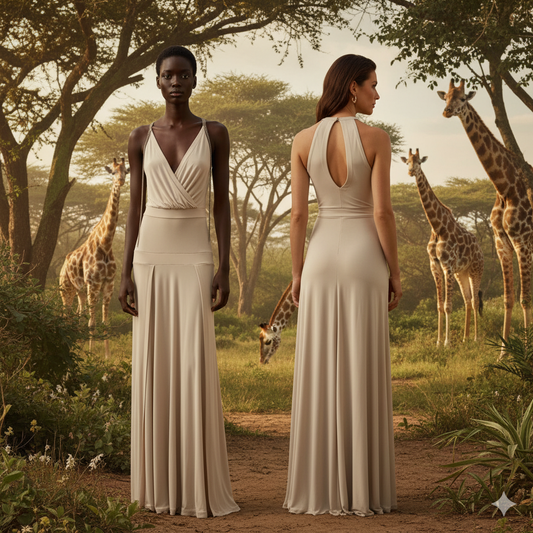 Tricot Chic Long Champagne Gown Stretch.