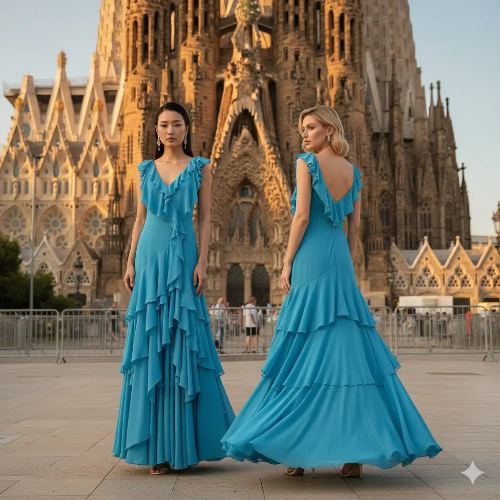 Gown, Blue Silk. Marcella Acosta Couture Collection