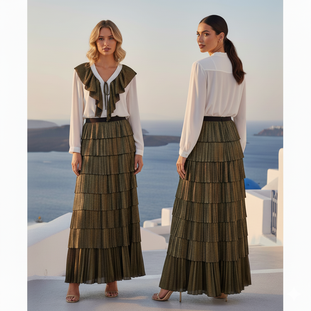 Marcella Acosta Long Skirt Pleated Olive Green.