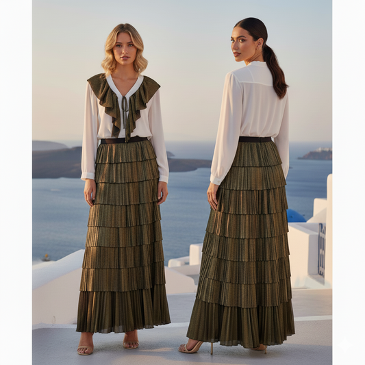 Marcella Acosta Long Skirt Pleated Olive Green.