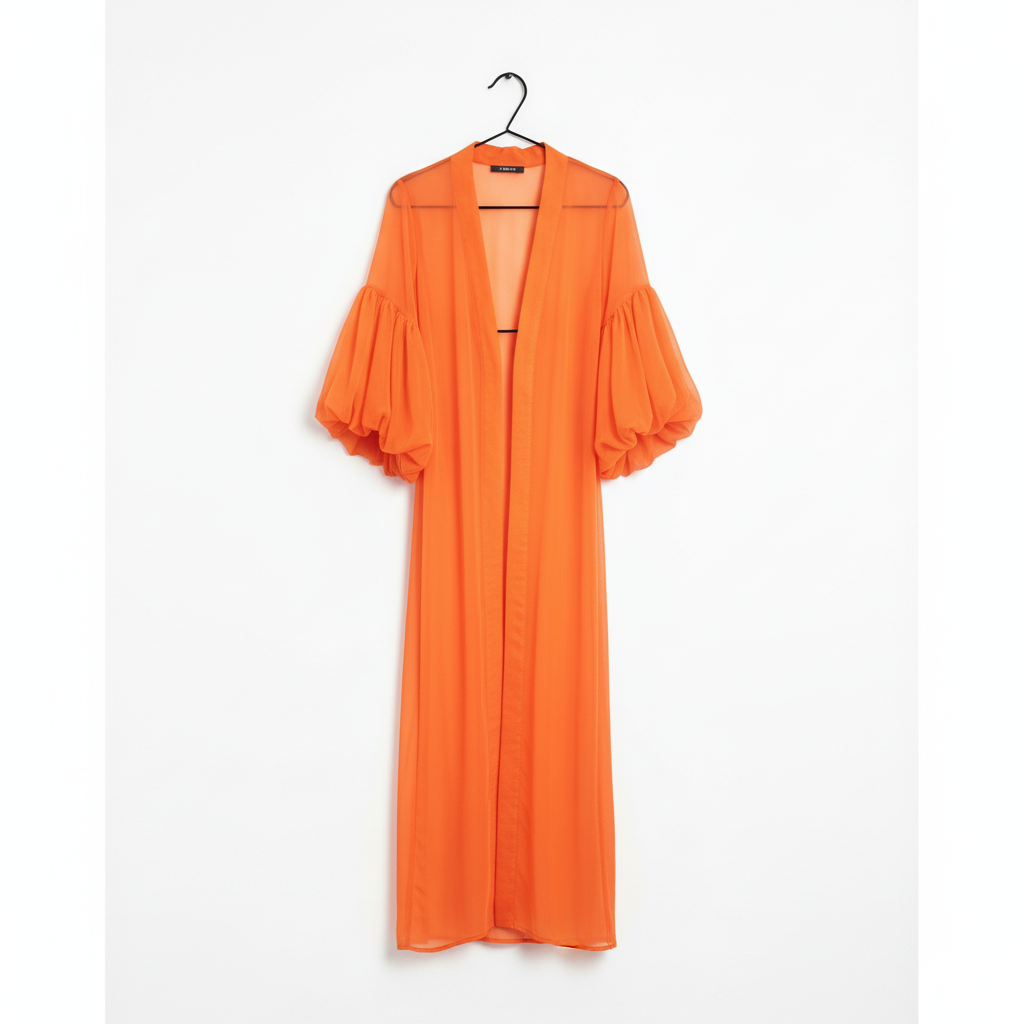 Marcella Acosta Orange Kimono Transparent Long Chiffon.