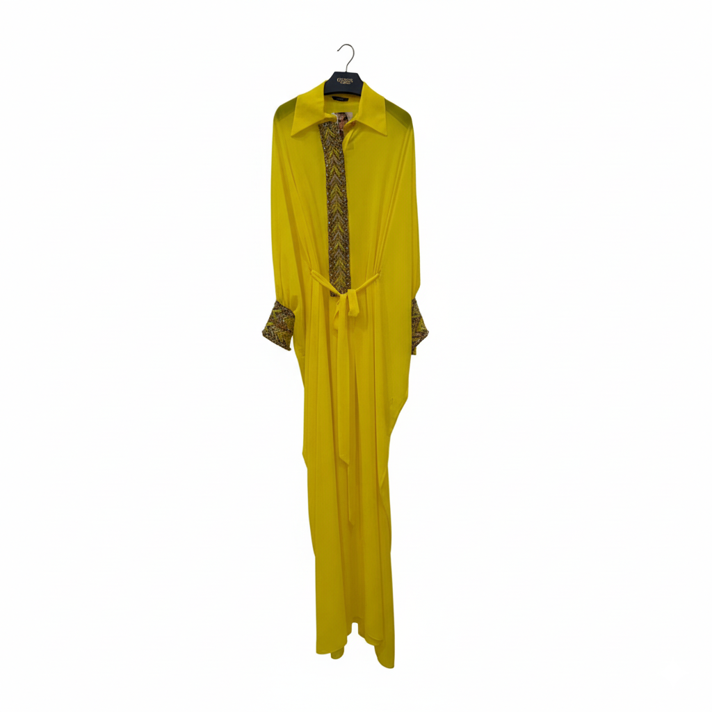 GENESE Yellow Chiffon Silk Tunic / Kimono with Swarovski.