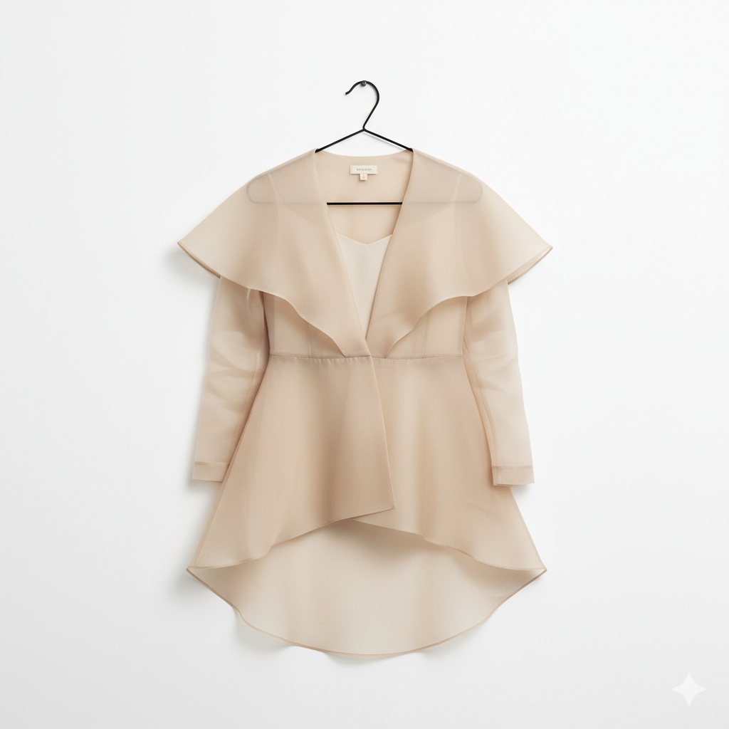 MA Beige Silk Taffeta Haute Couture Jacket.