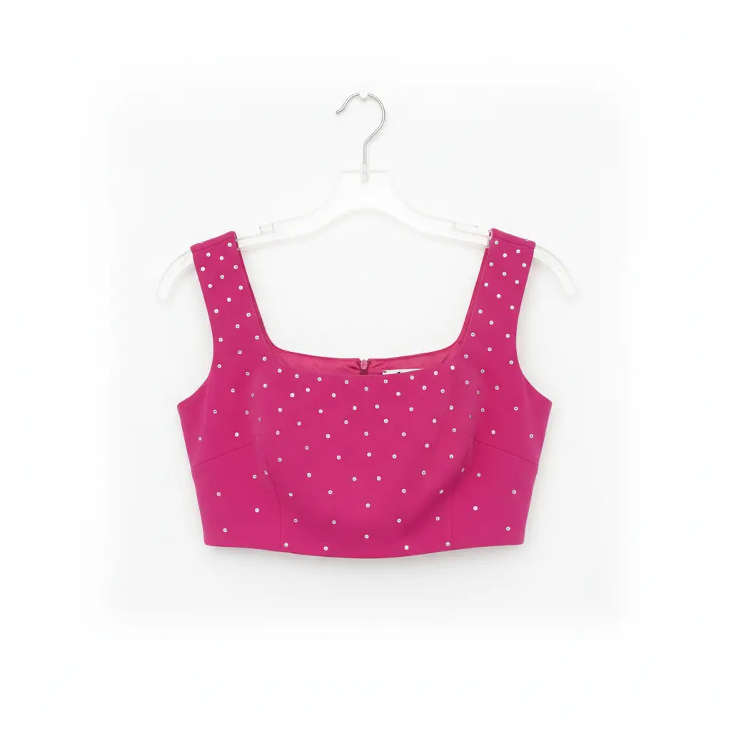 Long Silk Blue Jean with NON SECRET MILANO Pink Small Top SET. Marcella Acosta Couture Collection
