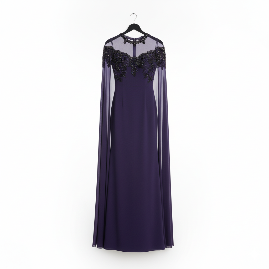 GENESE Purple Gown Hand Embroidered Haute Couture.