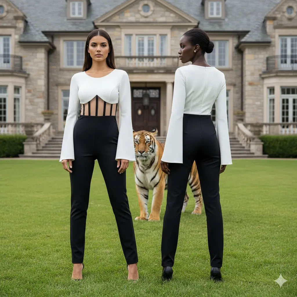 Black and White Jumpsuit Stretch. Marcella Acosta Couture Collection
