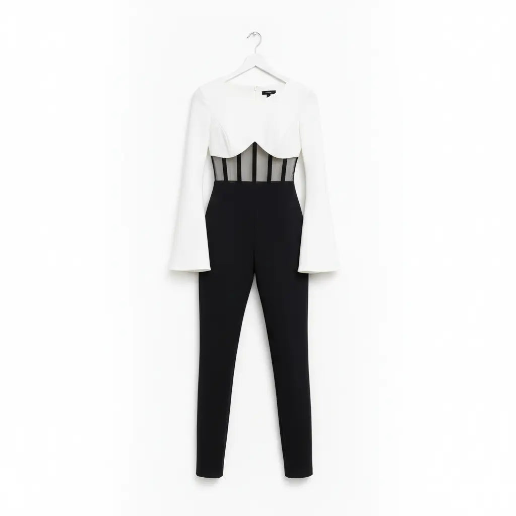 Black and White Jumpsuit Stretch. Marcella Acosta Couture Collection