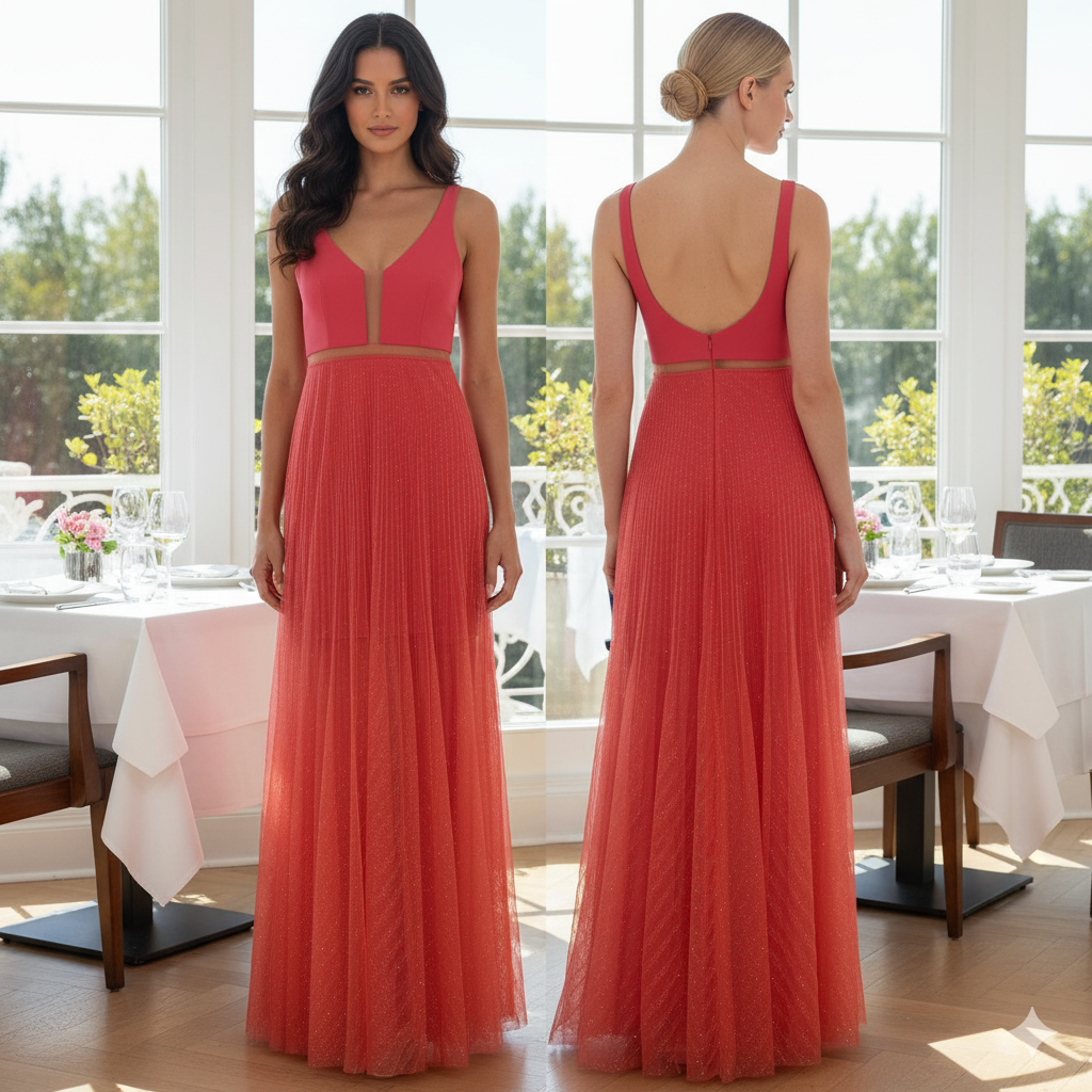 Feleppa Pink Gown, Tulle Long Dress