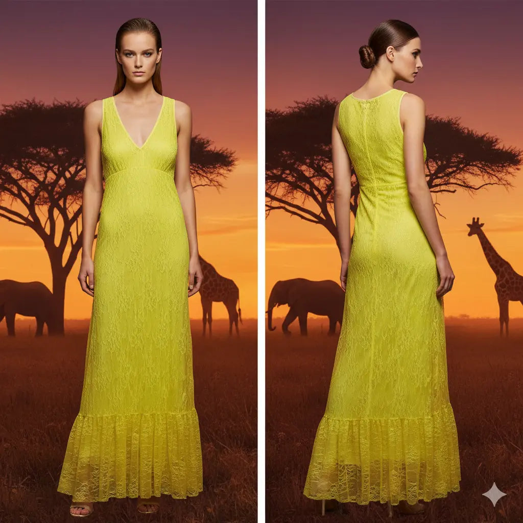 Unique Lemon Long Dress Marcella Acosta Couture Collection