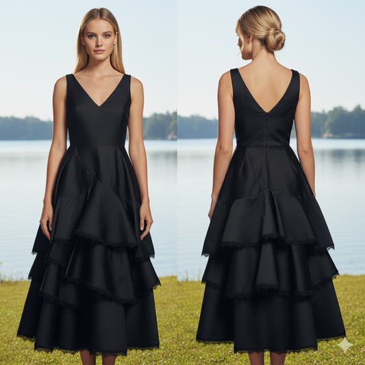 Fan Frebuckes Black Silk Taffeta Cocktail Dress