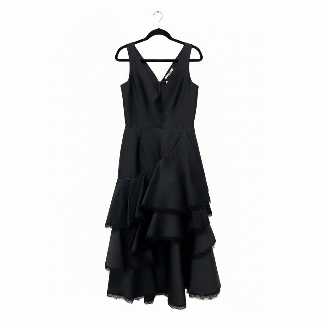 Fan Frebuckes Black Silk Taffeta Cocktail Dress