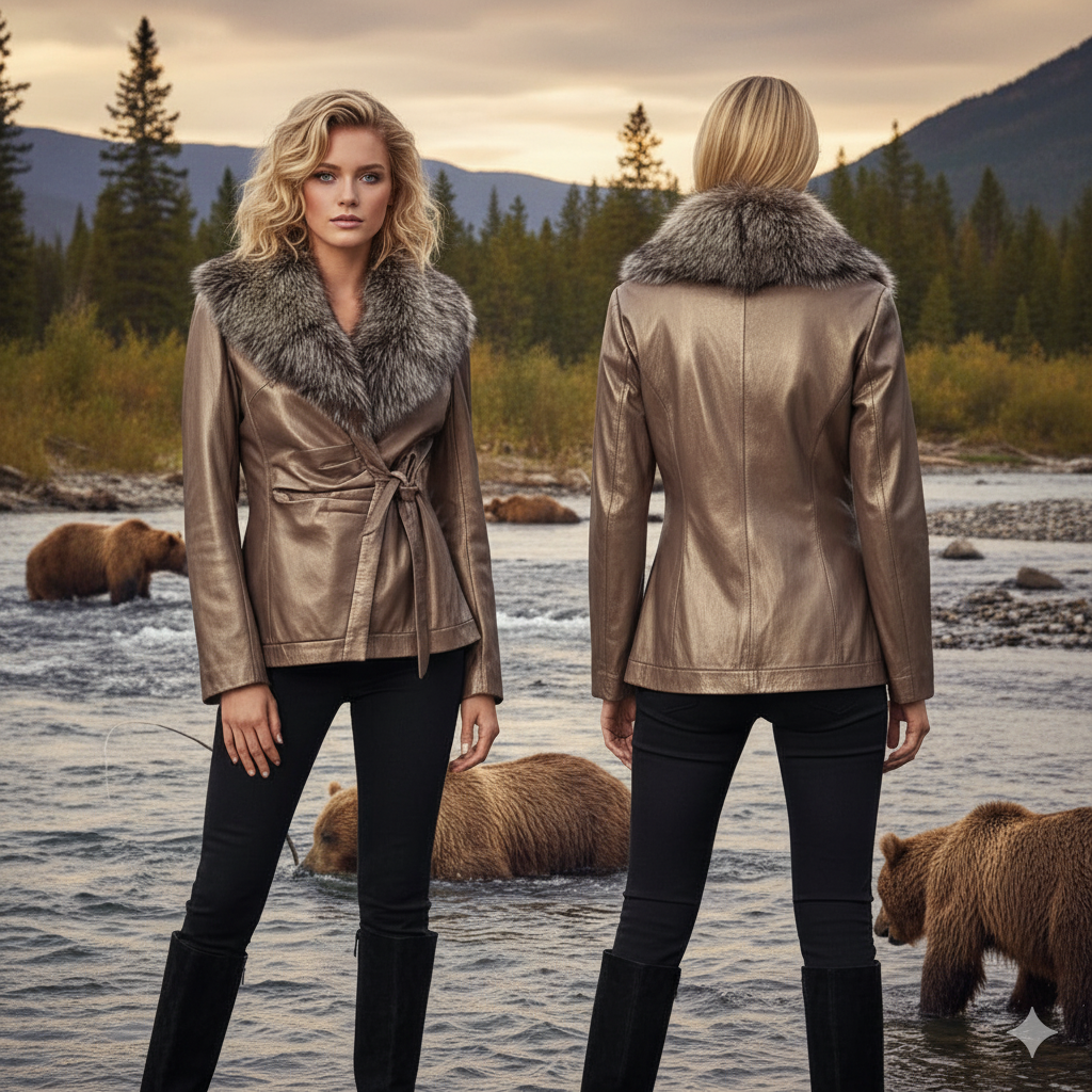 Balmain Beige Fox and Leather Jacket