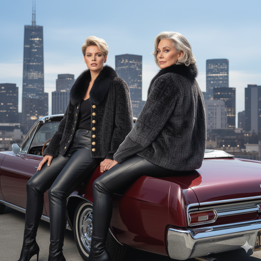 Alcantara and Fox Fur Jacket with Gold Buttons