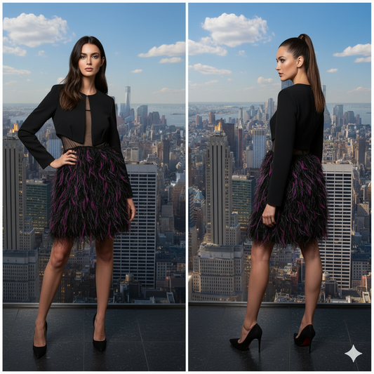 FELEPPA Black Mini Dress With Feathers