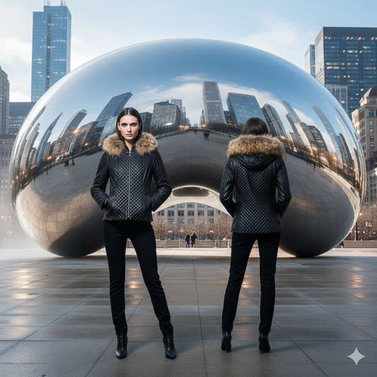 GIZZA Black Zipper Leather and Fox Jacket