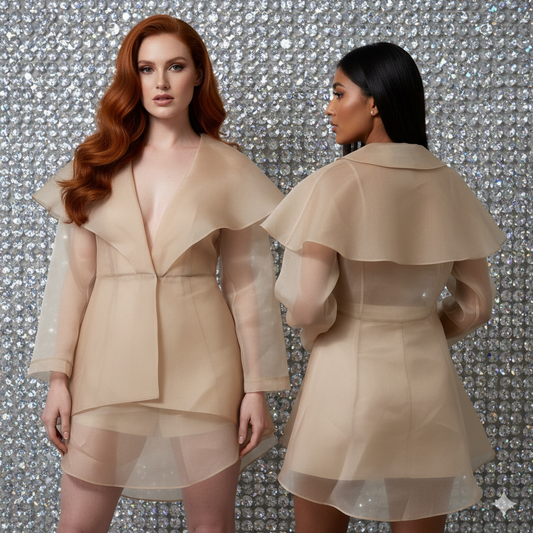 MA Beige Silk Taffeta Haute Couture Jacket.