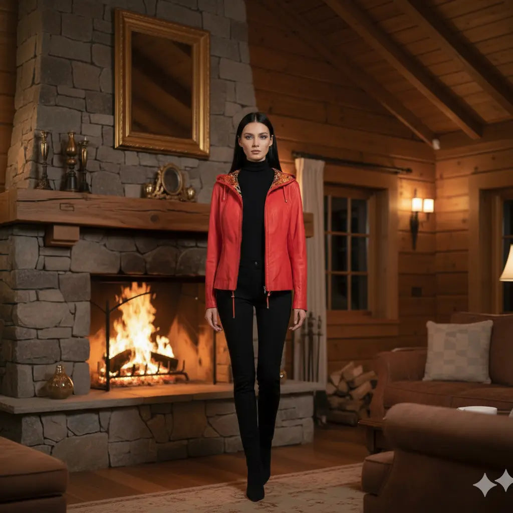 Reversible Red Leather Jacket Marcella Acosta Couture Collection