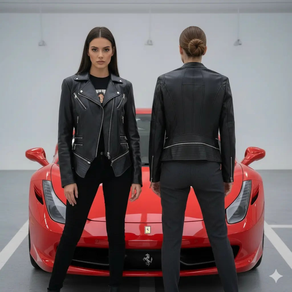 Black Faux Leather Zipper Marcella Acosta Couture Collection