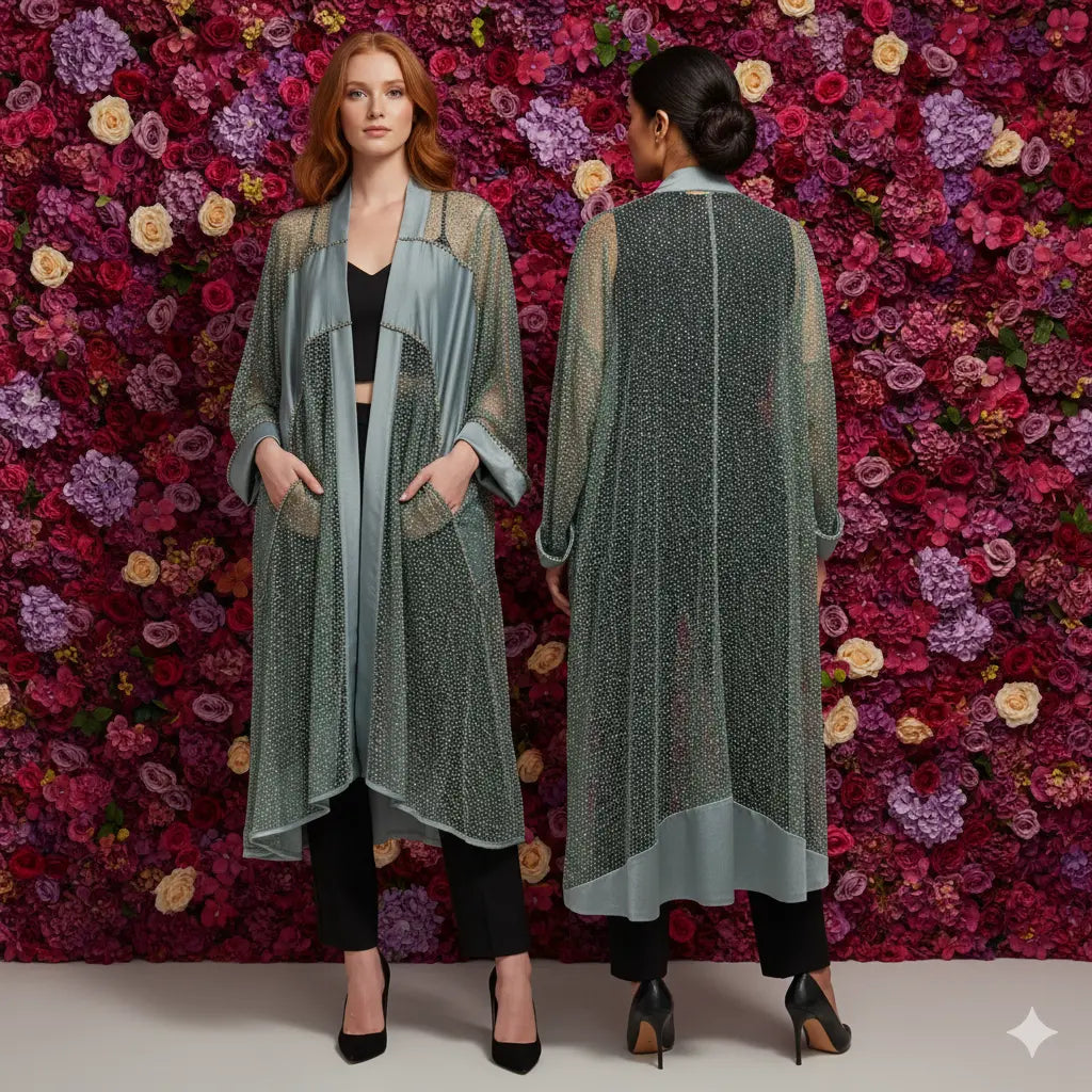 Blue Kimono in Silk Full of Diamonds with Top Marcella Acosta Couture Collection